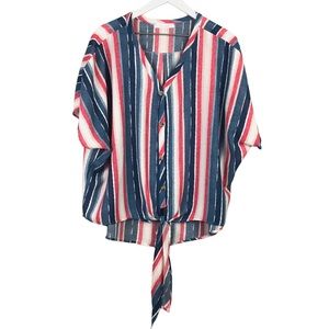 Fsl Apparel Red Blue Striped Tie Front Top Women Sz M